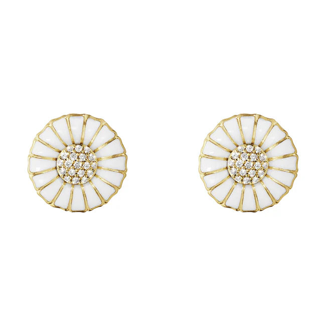 Daisy Earrings, Gold Plated Sterling Silver, Diamond & Enamel