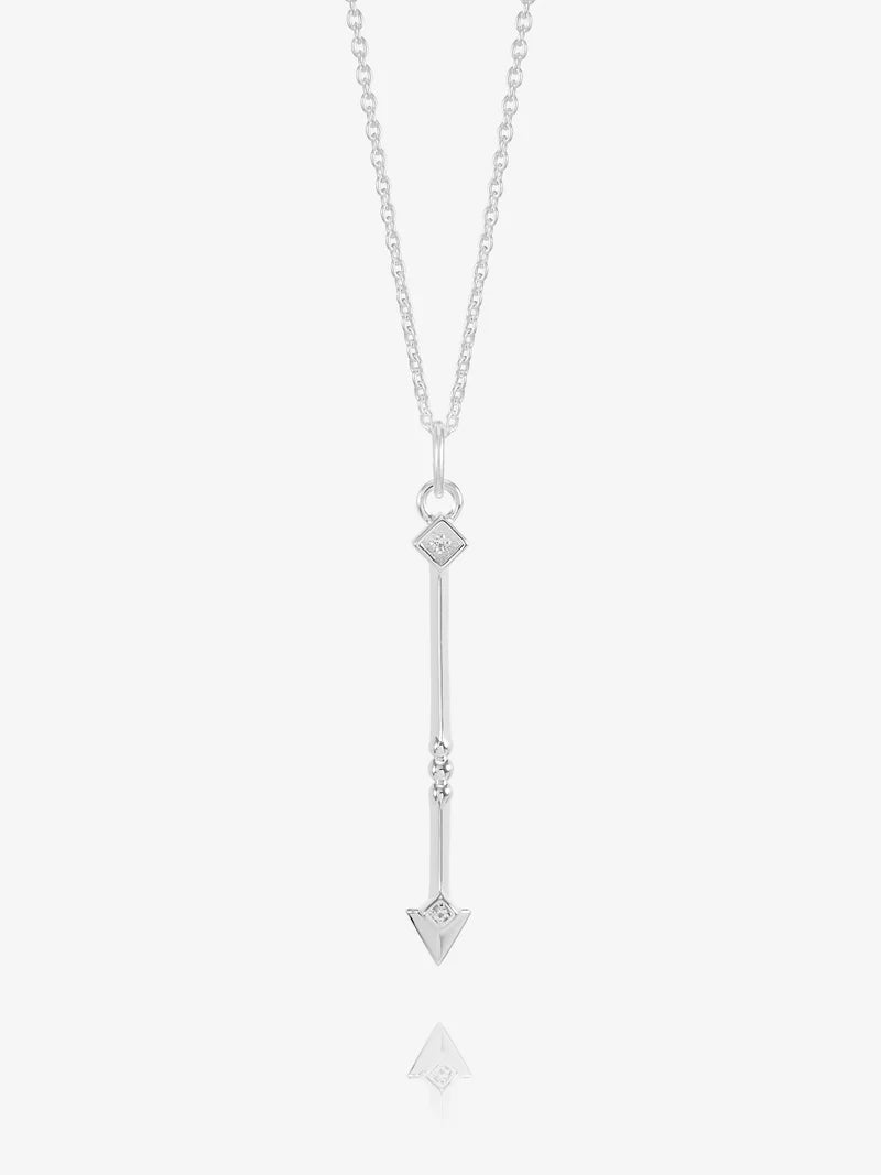 White Topaz North Star Arrow Necklace, Silver