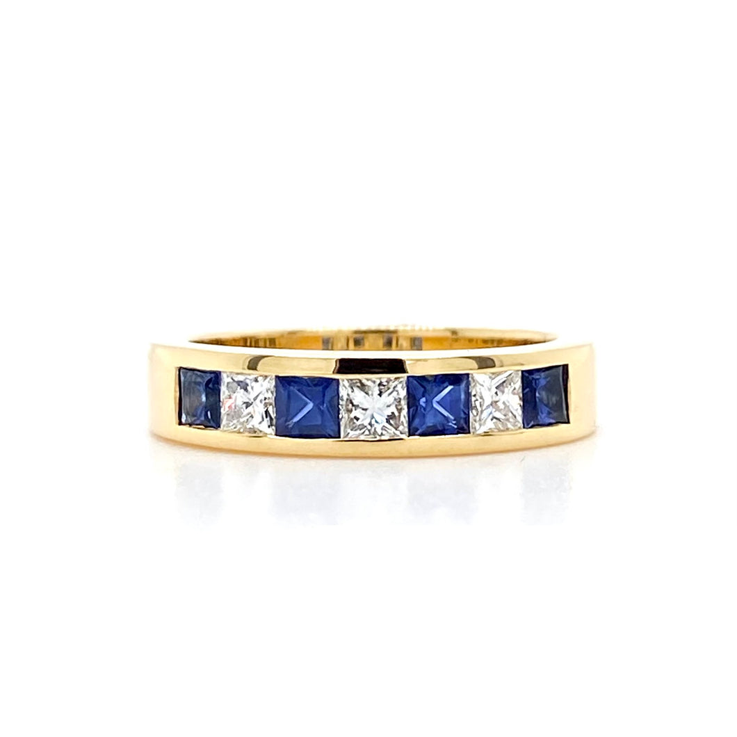 18ct Yellow Gold, Sapphire & Diamond 7-Stone Ring