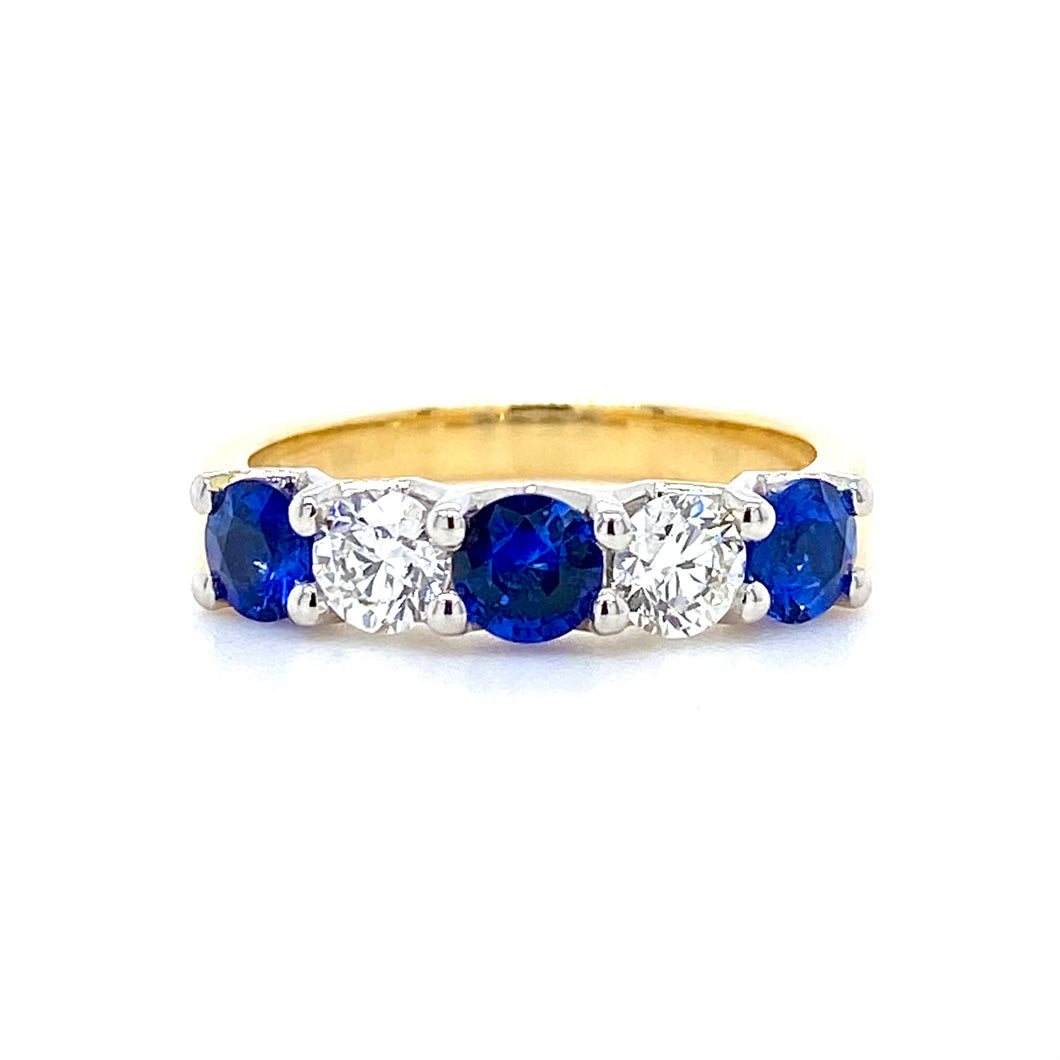 18ct Yellow Gold & Platinum, Sapphire & Diamond 5-Stone Ring