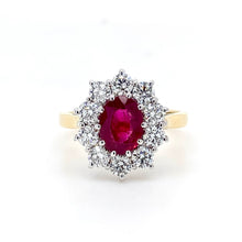 Load image into Gallery viewer, 18ct Yellow &amp; White Gold, 1.45ct Ruby &amp; Diamond Cluster Ring
