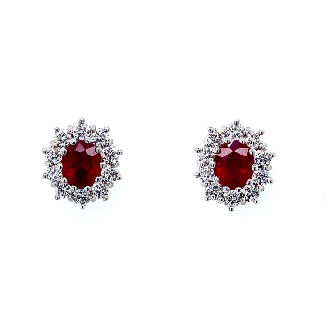 18ct Yellow & 18ct White Gold, 1.66ct Ruby & Diamond Cluster Earrings