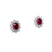 Load image into Gallery viewer, 18ct Yellow &amp; 18ct White Gold, 1.66ct Ruby &amp; Diamond Cluster Earrings
