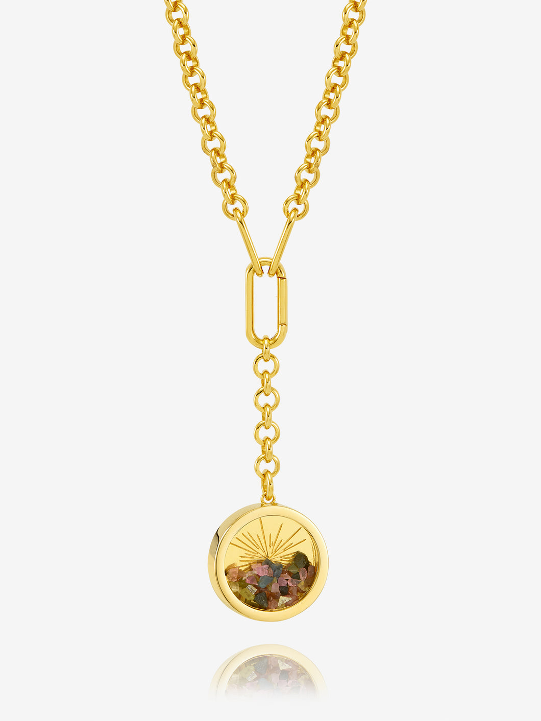 Statement Tourmaline Hardware Deco Sun Amulet Necklace, Gold