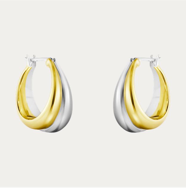 Curve Earrings Medium, Silver & 18ct Yellow Gold