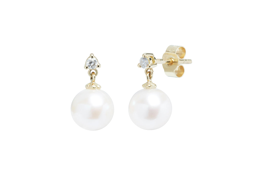 18ct Yellow Gold, Pearl & Diamond Drop Earrings