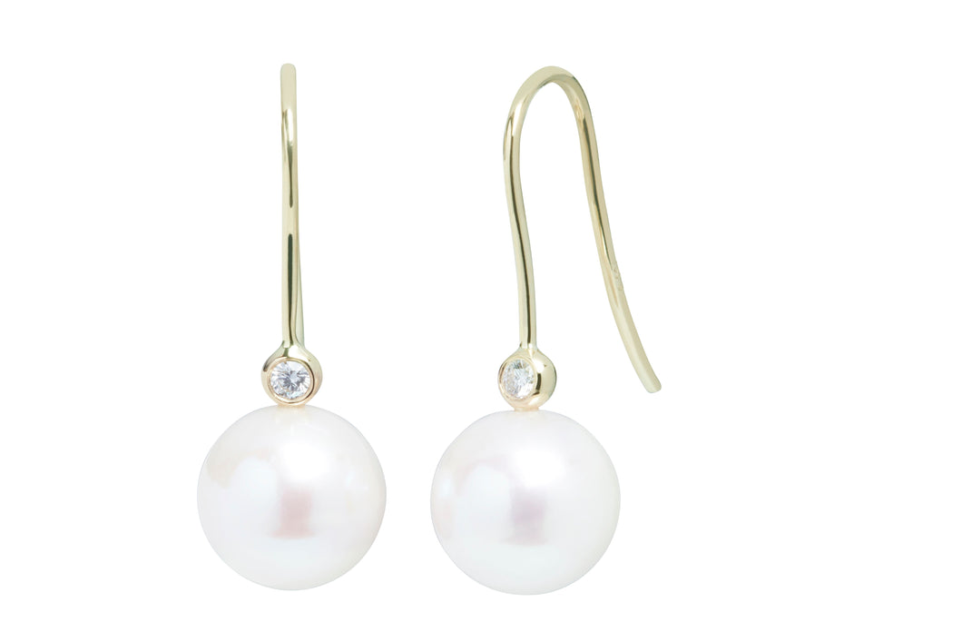 18ct Yellow Gold, Pearl & Diamond Drop Earrings