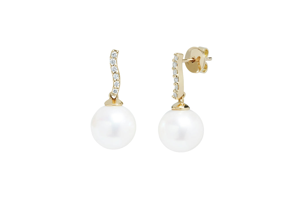 18ct Yellow Gold, Pearl & Diamond Drop Earrings