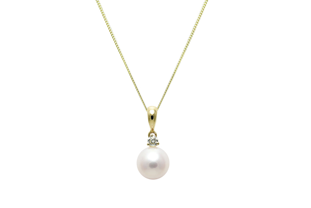 18ct Yellow Gold, White Pearl and Diamond Pendant