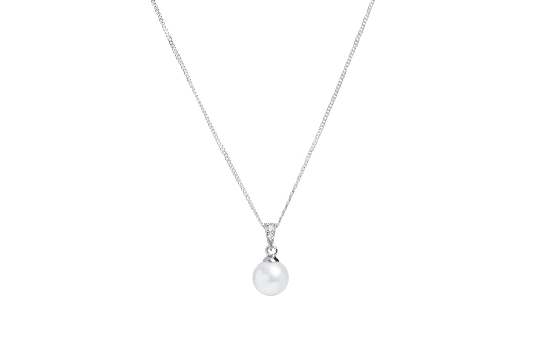 18ct White Gold, White Pearl and Diamond Pendant