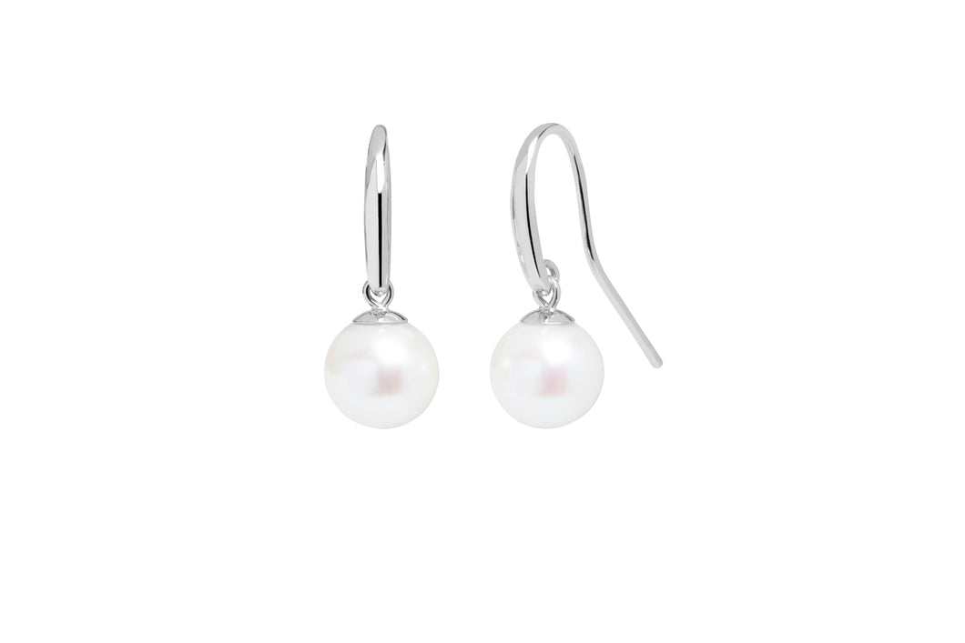 Sterling Silver, White Pearl Shepherd Crook Earrings