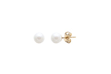 Load image into Gallery viewer, 9ct Yellow Gold, White Pearl Stud Earrings
