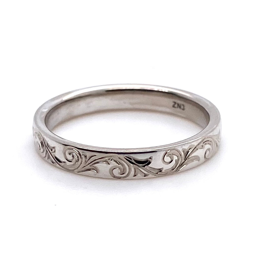 18ct White Gold, Engraved Wedding Ring