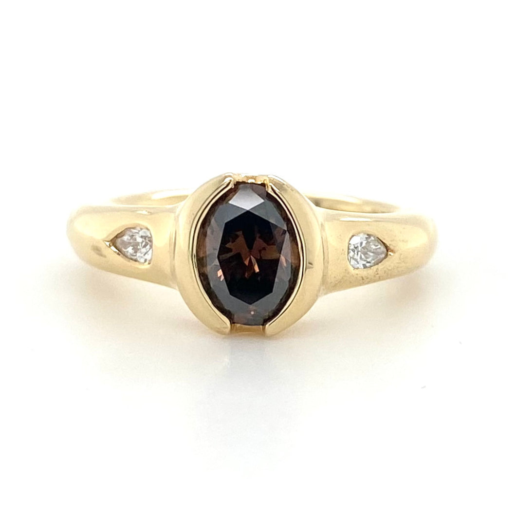 18ct Yellow Gold, Brown & White Diamond Ring