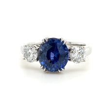 Load image into Gallery viewer, Platinum, 2.54ct Sapphire &amp; 0.71tcw Old Cut Diamond Ring
