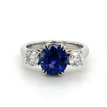 Load image into Gallery viewer, Platinum, 2.54ct Sapphire &amp; 0.71tcw Old Cut Diamond Ring
