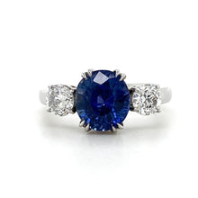 Load image into Gallery viewer, Platinum, 2.54ct Sapphire &amp; 0.71tcw Old Cut Diamond Ring
