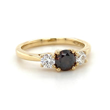 Load image into Gallery viewer, 18ct Yellow Gold, Brown &amp; White Diamond Trilogy Ring
