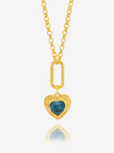 Load image into Gallery viewer, Electric Love Blue Topaz Heart Carabiner Necklace, Gold
