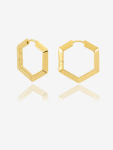 Load image into Gallery viewer, Large Bevelled Hexagon Hoop Earrings, Gold
