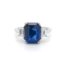 Load image into Gallery viewer, Platinum, 3.32ct Sapphire &amp; Diamond Trilogy Ring
