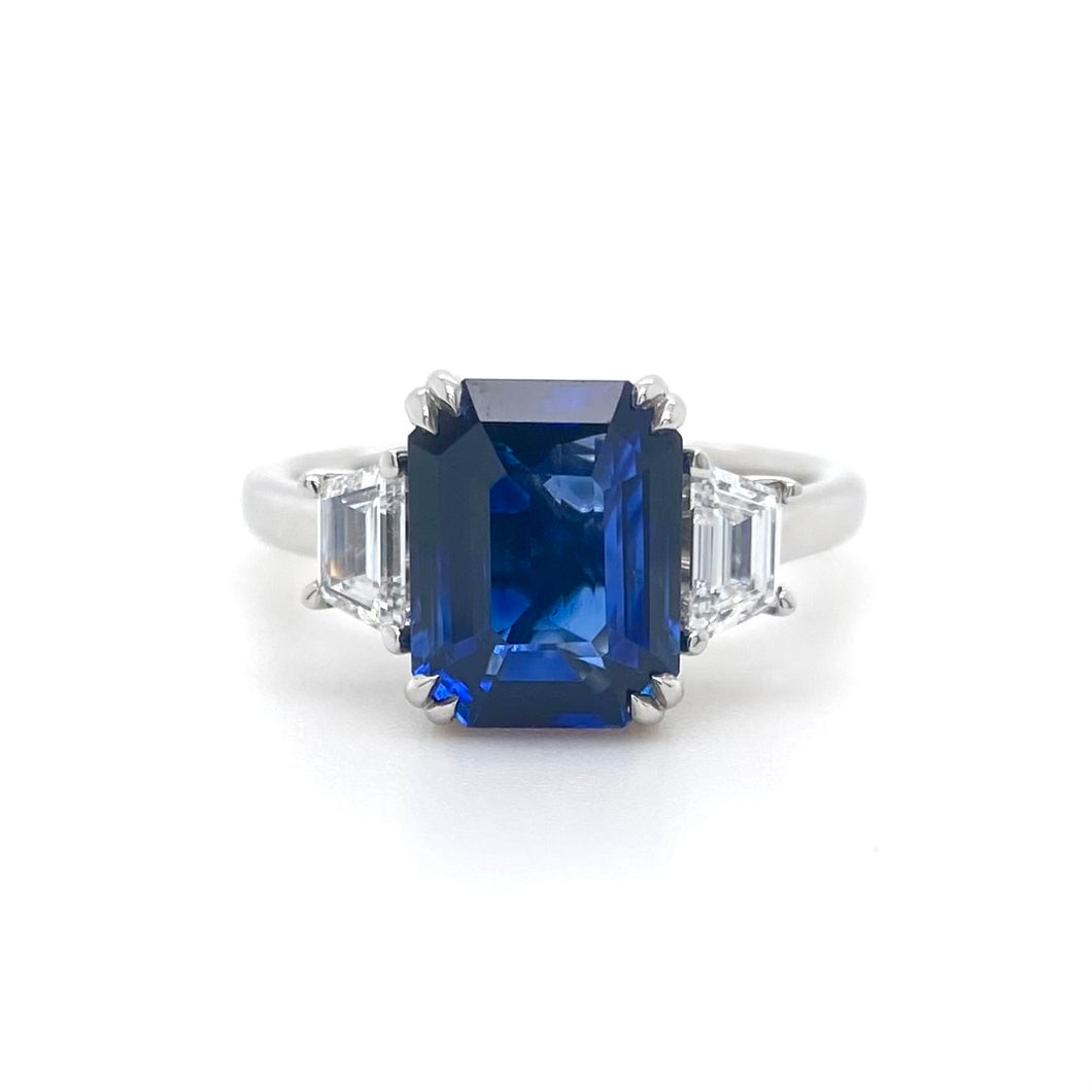 Platinum, 3.32ct Sapphire & Diamond Trilogy Ring