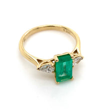 Load image into Gallery viewer, 18ct Yellow Gold, 1.37ct Emerald &amp; Diamond Trilogy Ring
