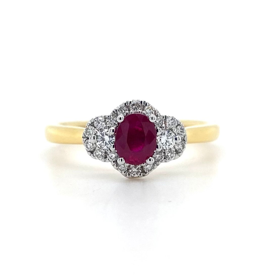 18ct White Gold, 0.48ct Ruby & Diamond Trilogy Cluster Ring