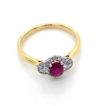 Load image into Gallery viewer, 18ct White Gold, 0.48ct Ruby &amp; Diamond Trilogy Cluster Ring
