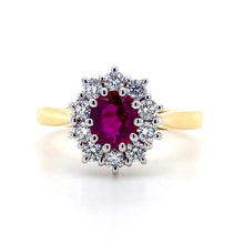 Load image into Gallery viewer, 18ct Yellow &amp; White Gold, 0.68ct Ruby &amp; Diamond Cluster Ring
