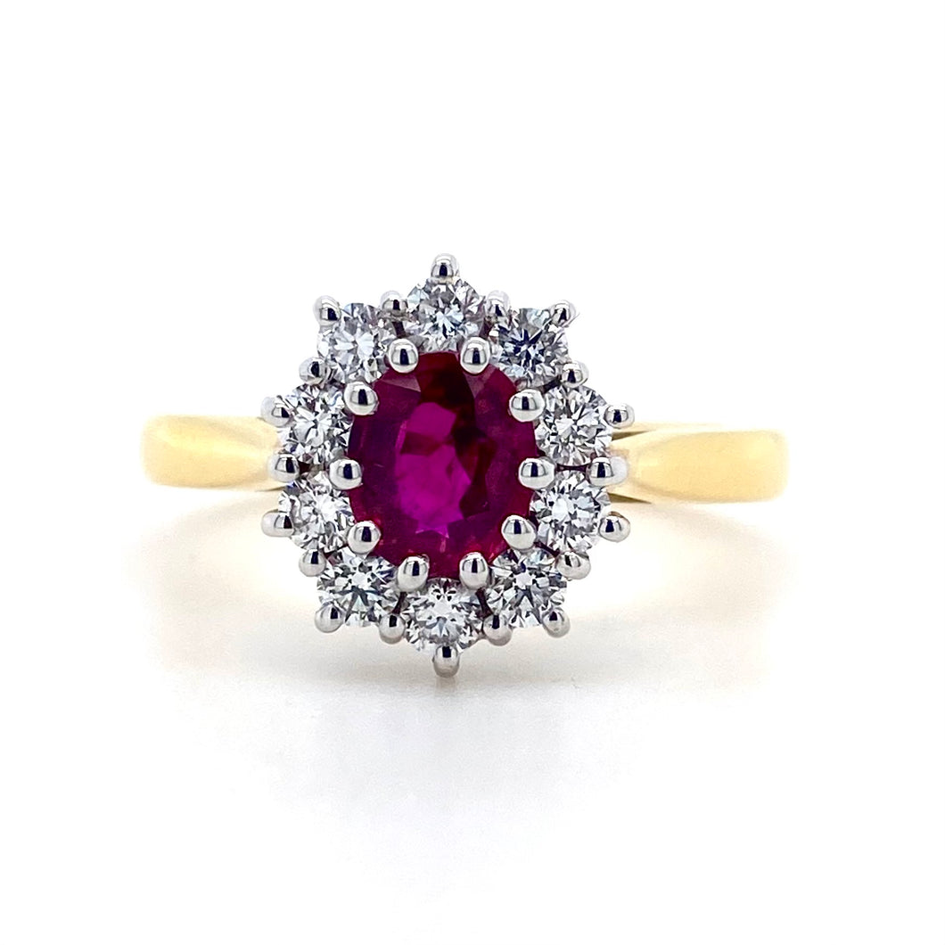 18ct Yellow & White Gold, 0.68ct Ruby & Diamond Cluster Ring