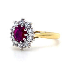 Load image into Gallery viewer, 18ct Yellow &amp; White Gold, 0.68ct Ruby &amp; Diamond Cluster Ring
