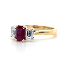 Load image into Gallery viewer, 18ct Yellow Gold, 0.56ct Ruby &amp; Diamond Trilogy Ring
