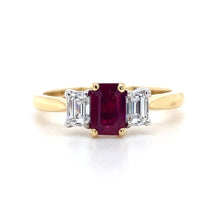 Load image into Gallery viewer, 18ct Yellow Gold, 0.56ct Ruby &amp; Diamond Trilogy Ring
