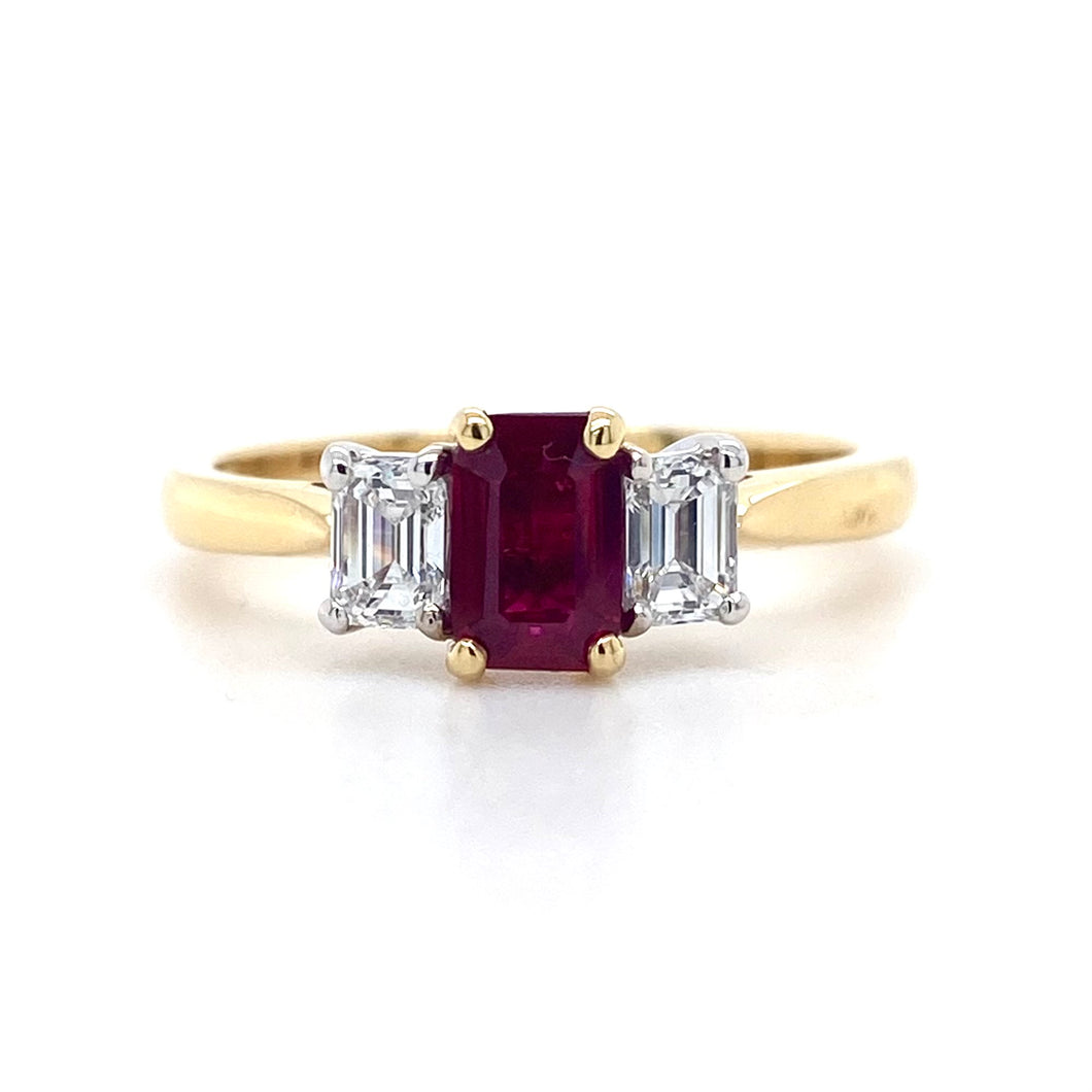 18ct Yellow Gold, 0.56ct Ruby & Diamond Trilogy Ring