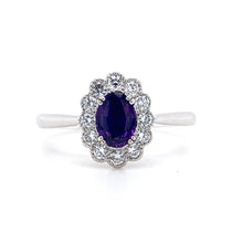 Load image into Gallery viewer, 18ct White Gold, 0.46ct Purple Sapphire &amp; Diamond Daisy Cluster Ring
