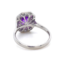 Load image into Gallery viewer, Platinum, 1.55ct Purple Sapphire &amp; Diamond Double Halo Cluster Ring
