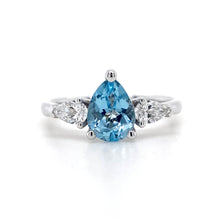 Load image into Gallery viewer, 18ct White Gold, 0.96ct Aquamarine &amp; Diamond Trilogy Ring
