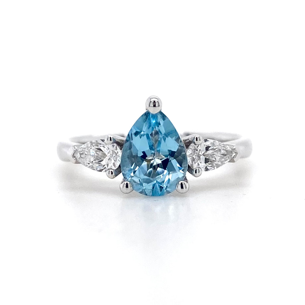 18ct White Gold, 0.96ct Aquamarine & Diamond Trilogy Ring