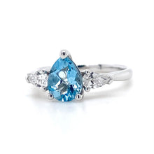 Load image into Gallery viewer, 18ct White Gold, 0.96ct Aquamarine &amp; Diamond Trilogy Ring
