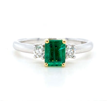 Load image into Gallery viewer, 18ct White Gold &amp; Yellow Gold, 0.79ct Emerald &amp; Diamond Trilogy Ring
