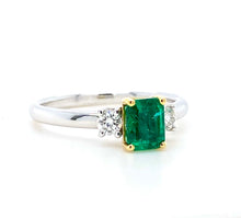 Load image into Gallery viewer, 18ct White Gold &amp; Yellow Gold, 0.79ct Emerald &amp; Diamond Trilogy Ring
