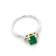 Load image into Gallery viewer, 18ct White Gold &amp; Yellow Gold, 0.79ct Emerald &amp; Diamond Trilogy Ring
