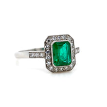 Load image into Gallery viewer, Platinum, 0.89ct Emerald &amp; Diamond Cluster Ring
