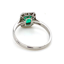 Load image into Gallery viewer, Platinum, 0.89ct Emerald &amp; Diamond Cluster Ring
