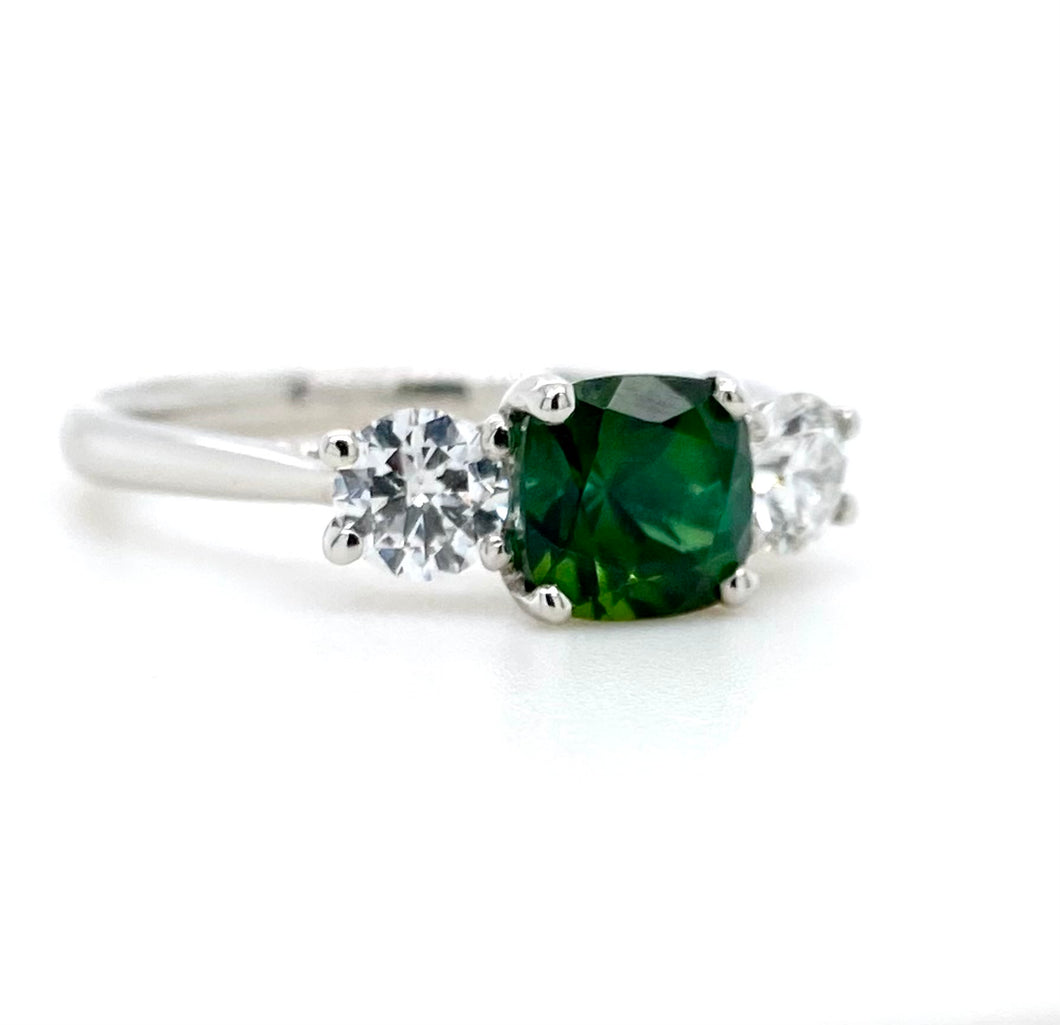 Platinum, 1.04ct Namibian Tourmaline & Diamond Trilogy Ring