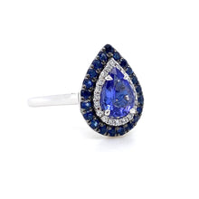 Load image into Gallery viewer, 18ct White Gold, Tanzanite, Diamond, &amp; Sapphire Double Cluster Ring
