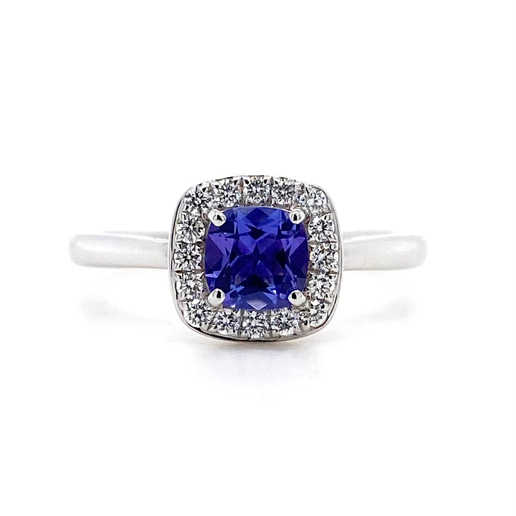 18ct White Gold, 0.53ct Tanzanite & Diamond Cluster