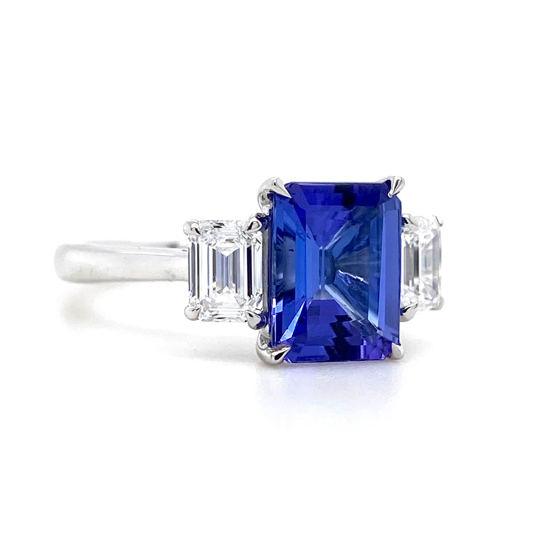 Platinum, 2.50ct Tanzanite & Diamond Trilogy Ring