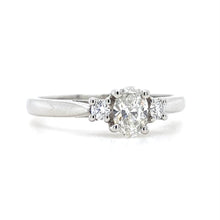 Load image into Gallery viewer, Platinum, 0.40ct G VS1 Oval Diamond Trilogy Ring
